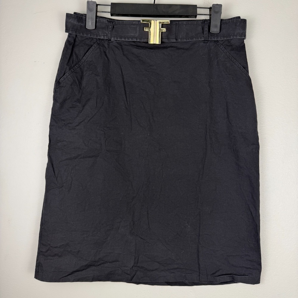 Fendi Straight & Pencil Skirt Women's 8 Black Cotton Blend Casual Belted Pockets